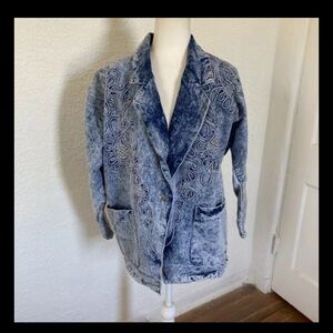 Vintage 80’s Blue Jean Denim Blazer Jacket Acid Wash Studs Disco Mass USA Sz M